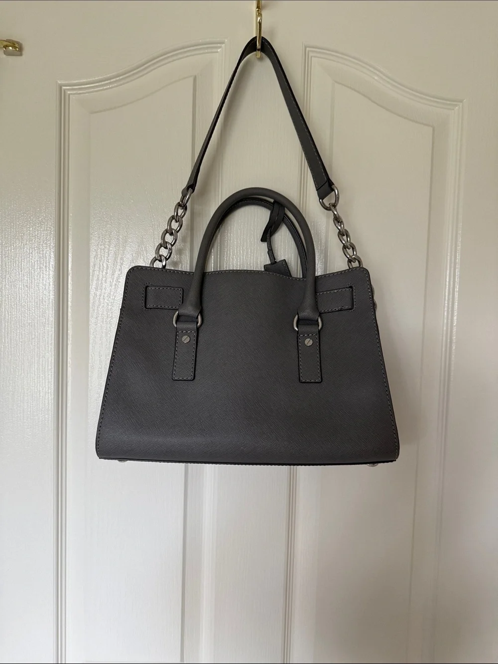 Michael Kors Charcoal Saffiano Leather Satchel with Silver Hardware